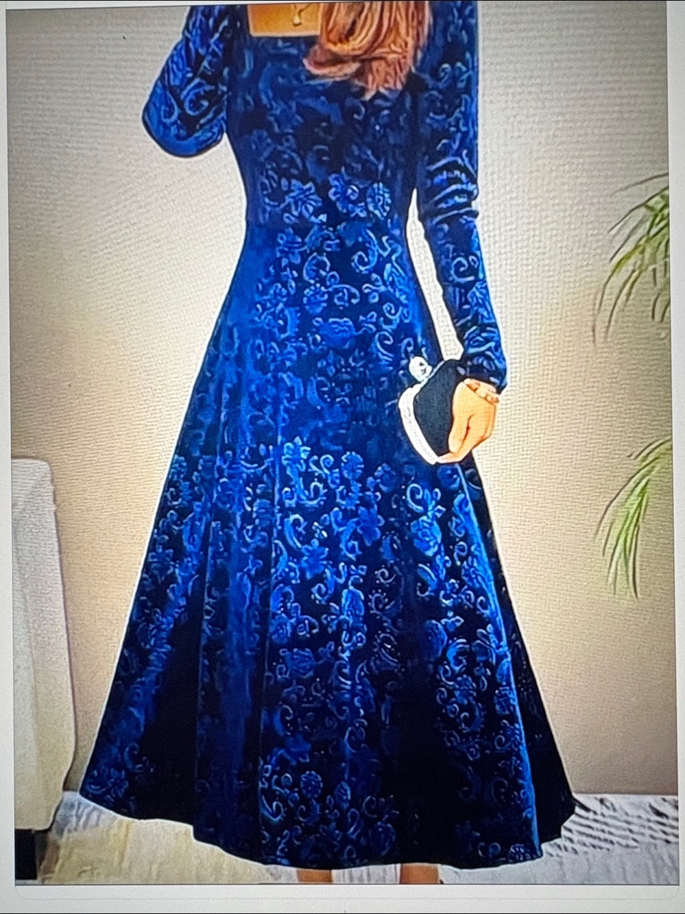 Blue Velvet Long Sleeve Maxi Dress - Elegant Evening Wear